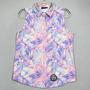 Sunday Swagger Polo Shirt Women Medium Palm Floral French Lick Golf Course Logo